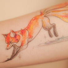 Load image into Gallery viewer, Continuous Line Magical Moonlight Fox Tattoo Stickers (Orange & Black)