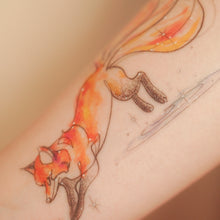 Load image into Gallery viewer, Continuous Line Magical Moonlight Fox Tattoo Stickers (Orange & Black)