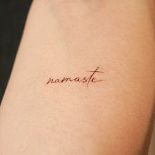 Load image into Gallery viewer, "Namaste Breath Soul Peace Be kind Relax" Wellness Lettering Tattoo