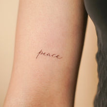 Load image into Gallery viewer, "Namaste Breath Soul Peace Be kind Relax" Wellness Lettering Tattoo
