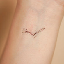 Load image into Gallery viewer, "Namaste Breath Soul Peace Be kind Relax" Wellness Lettering Tattoo