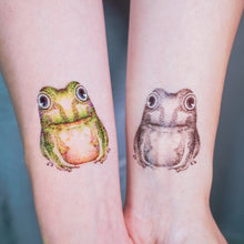 Load image into Gallery viewer, Frog tattoo is a symbol of good luck, fortune and wealth. LAZY DUO Temporary Tattoo sticker, HK Hong Kong tattoo shop Color Frog Tattoo Ideas Dotwork artist
