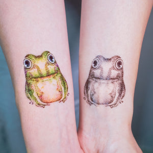 Frog tattoo is a symbol of good luck, fortune and wealth. LAZY DUO Temporary Tattoo sticker, HK Hong Kong tattoo shop Color Frog Tattoo Ideas Dotwork artist