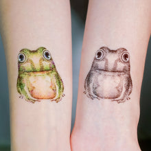 Load image into Gallery viewer, Frog tattoo is a symbol of good luck, fortune and wealth. LAZY DUO Temporary Tattoo sticker, HK Hong Kong tattoo shop Color Frog Tattoo Ideas Dotwork artist
