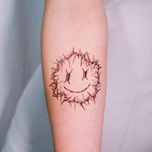 Load image into Gallery viewer, 香港紋身貼紙 Barbed Wire Spiked Smiley Tattoo and Heart Tattoo by LAZY DUO TATTOO, Fun Black & grey Tattoo art, HK Temporary Tattoo Sticker, Hong Kong tattoo  artist, Fake tattoos