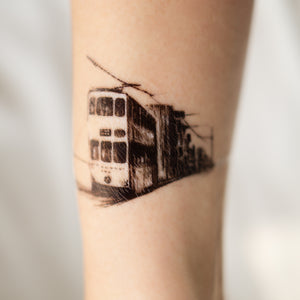 Hong Kong Tram and City Skyline Tattoo (Black)