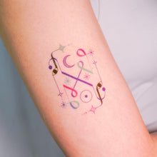 Load image into Gallery viewer, Alchemical Sun & Moon Symbols Pattern Tattoos (Purple / Black & grey)