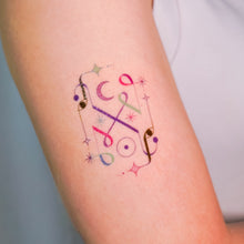 Load image into Gallery viewer, Alchemical Sun & Moon Symbols Pattern Tattoos (Purple / Black & grey)