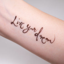 Load image into Gallery viewer, Live your dream - Rainbow color Calligraphy Lettering Tattoo Sticker (Rainbow, Red, Black)