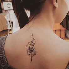 Load image into Gallery viewer, Arrow Spiral & Moon Tattoo - LAZY DUO TATTOO Hong Kong Tattoo Sticker HK made in Taiwan MIT Mane Ink