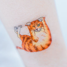 Load image into Gallery viewer, Life of Cat Playtime Tattoo Ideas Golden Kitten Tattoo Meow Naughty Cat Neko Tattoos HK Temporary Tattoo Sticker Water Color Tattoo LAZY DUO Tattoo Shop Hong Kong HK 愛玩百厭貓紋身黃貓浪浪喵寵物刺青 浪浪香港紋身貼紙刺青紋身師設計印刷訂做客製 Custom Temporary Tattoo Event Printing Tattooist artist HK tattoo shop MANE INK Tattooer Tattoo Artist Taiwan fine line ornament tattoo 台灣製 刺青師紋身師
