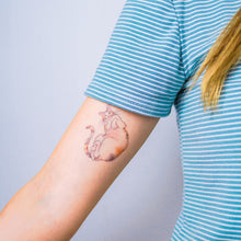 Load image into Gallery viewer, Sleepy Calico Cat Loves Belly Rubbing Tattoo Ideas Neko Golden Kitten Tattoo Meow Cat Neko Tattoos HK Temporary Tattoo Sticker Water Color Tattoo LAZY DUO Tattoo Shop Hong Kong HK 三色貓摸肚肚紋身貓女浪浪喵寵物刺青 浪浪香港紋身貼紙刺青紋身師設計印刷訂做客製 Custom Temporary Tattoo Event Printing Tattooist artist HK tattoo shop MANE INK Tattooer Tattoo Artist Taiwan fine line ornament tattoo 台灣製 刺青師紋身師