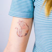 Load image into Gallery viewer, Sleepy Calico Cat Loves Belly Rubbing Tattoo Ideas Neko Golden Kitten Tattoo Meow Cat Neko Tattoos HK Temporary Tattoo Sticker Water Color Tattoo LAZY DUO Tattoo Shop Hong Kong HK 三色貓摸肚肚紋身貓女浪浪喵寵物刺青 浪浪香港紋身貼紙刺青紋身師設計印刷訂做客製 Custom Temporary Tattoo Event Printing Tattooist artist HK tattoo shop MANE INK Tattooer Tattoo Artist Taiwan fine line ornament tattoo 台灣製 刺青師紋身師
