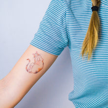 Load image into Gallery viewer, Sleepy Calico Cat Loves Belly Rubbing Tattoo Ideas Neko Golden Kitten Tattoo Meow Cat Neko Tattoos HK Temporary Tattoo Sticker Water Color Tattoo LAZY DUO Tattoo Shop Hong Kong HK 三色貓摸肚肚紋身貓女浪浪喵寵物刺青 浪浪香港紋身貼紙刺青紋身師設計印刷訂做客製 Custom Temporary Tattoo Event Printing Tattooist artist HK tattoo shop MANE INK Tattooer Tattoo Artist Taiwan fine line ornament tattoo 台灣製 刺青師紋身師