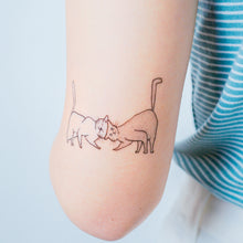 Load image into Gallery viewer, Black & White Cat Combo Tattoo ManE Ink HK Tattooist LAZY DUO Comic Style Playful Black Cat White Cat Tattoo Stickers 美漫風格黑貓紋身白貓玩耍合體技浪浪不哭喵咪寵物刺青香港紋身貼紙Kitten Tattoo Ideas Neko Tattoo Meow Animal Pet Tattoos HK Temporary Tattoo Sticker Water Color Tattoo LAZY DUO Tattoo Shop Hong Kong HK 紋身師設計印刷訂做客製 Custom Temporary Tattoo Event Printing Tattooist artist HK tattoo shop MANE INK Tattooer Tattoo Artist Taiwan fine line ornament tattoo 台灣製 刺青師紋身師