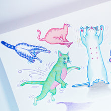 Load image into Gallery viewer, Dancing Cats Party Playful Disco Cat Playtime Doodle Tattoo Stickers Comic Style Fun ManE Ink HK Tattooist LAZY DUO 美漫風格粉彩貓戰士紋身浪浪不哭喵咪寵物刺青香港紋身貼紙Kitten Tattoo Ideas Neko Tattoo Meow Animal Pet Tattoos HK Temporary Tattoo Sticker Water Color Tattoo LAZY DUO Tattoo Shop Hong Kong HK 紋身師設計印刷訂做客製 Custom Temporary Tattoo Event Printing Tattooist artist HK tattoo shop MANE INK Tattooer Tattoo Artist Taiwan fine line ornament tattoo 台灣製 刺青師紋身師