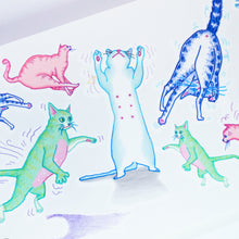Load image into Gallery viewer, Dancing Cats Party Playful Disco Cat Playtime Doodle Tattoo Stickers Comic Style Fun ManE Ink HK Tattooist LAZY DUO 美漫風格粉彩貓戰士紋身浪浪不哭喵咪寵物刺青香港紋身貼紙Kitten Tattoo Ideas Neko Tattoo Meow Animal Pet Tattoos HK Temporary Tattoo Sticker Water Color Tattoo LAZY DUO Tattoo Shop Hong Kong HK 紋身師設計印刷訂做客製 Custom Temporary Tattoo Event Printing Tattooist artist HK tattoo shop MANE INK Tattooer Tattoo Artist Taiwan fine line ornament tattoo 台灣製 刺青師紋身師