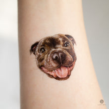 Load image into Gallery viewer, Blue Pit Bull Terrier Dog Tattoo Adorable Pitbull Smiling Lovely Pet Portrait Tattoo Animal Tattoo Colorful Animal Tattoo Lover  Sticker | Cute Cat Temporary Tattoos | LAZY DUO TATTOO
