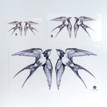 Load image into Gallery viewer, Swallow Tattoo, Bird tattoo, Realistic Color Temporary tattoo Sticker, Fun Animal tattoo, Fake Tattoo, Swallow pair tattoo, bohemian Tattoo 燕子刺青 LAZY DUO Temporary Tattoo Sticker - Swallow Tattoo Hong Kong Mane Ink 香港紋身貼紙 女紋身師 燕子刺青 LAZY DUO Temporary Tattoo Sticker - Swallow Tattoo Hong Kong Mane Ink 香港紋身貼紙 女紋身師