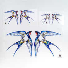 Load image into Gallery viewer, Swallow Tattoo, Bird tattoo, Realistic Color Temporary tattoo Sticker, Fun Animal tattoo, Fake Tattoo, Swallow pair tattoo, bohemian Tattoo 燕子刺青 LAZY DUO Temporary Tattoo Sticker - Swallow Tattoo Hong Kong Mane Ink 香港紋身貼紙 女紋身師 燕子刺青 LAZY DUO Temporary Tattoo Sticker - Swallow Tattoo Hong Kong Mane Ink 香港紋身貼紙 女紋身師