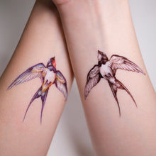 Load image into Gallery viewer, Fake Tattoo, Swallow pair tattoo, bohemian Tattoo 燕子刺青 LAZY DUO Temporary Tattoo Sticker - Swallow Tattoo Hong Kong Swallow Tattoo, Bird tattoo, Realistic Color Temporary tattoo Sticker, Fun Animal tattoo, Mane Ink 香港紋身貼紙 女紋身師 燕子刺青 LAZY DUO Temporary Tattoo Sticker - Swallow Tattoo Hong Kong Mane Ink 香港紋身貼紙 女紋身師 Delicate Watercolor Swallow Tattoos - LAZY DUO TATTOO