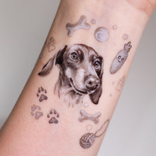 Load image into Gallery viewer, LAZY DUO Temporary Tattoo Sticker since 2015. Hong Kong Tattoo Shop, Temporary pet tattoos, Dachshund paw print tattoo, Dog-themed sticker set, Temporary dog paw print tattoos, Dachshund breed tattoo, Cute pet stickers, Dog-themed party favors. Trendy dog tattoos, Pet-themed gift ideas
