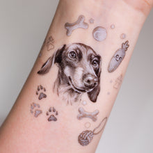 Load image into Gallery viewer, LAZY DUO Temporary Tattoo Sticker since 2015. Hong Kong Tattoo Shop, Temporary pet tattoos, Dachshund paw print tattoo, Dog-themed sticker set, Temporary dog paw print tattoos, Dachshund breed tattoo, Cute pet stickers, Dog-themed party favors. Trendy dog tattoos, Pet-themed gift ideas