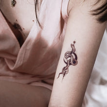 Load image into Gallery viewer, Alchemy Snake & Moon Tattoo - LAZY DUO TATTOO Alchemy Snake Tattoos Moon Tattoos Men Tattoos Blackwork Tattoos Dark Tattoos Tarot Tattoos Realistic tattoo Stickers Long Lasting Temporary Tattoos Skull Crown Tattoo Old School Tattoo American Tattoo HK Hong Kong Rose Tattoo Black Work Temporary Tattoo INK LAZY DUO香港刺青紋身貼紙訂做印刷活動 紋身師 美式粗黑曼陀羅圓迷宮 自由 神秘 塔羅 玫瑰 王冠