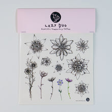 Load image into Gallery viewer, Delicate Floral Tattoo Watercolor Flower Tattoo LAZY DUOTemporary Tattoo Little Tattoo Small Tattoo 迷你水彩花刺青紋身 Rose Tattoo Sticker Fineline HK Hong Kong 刺青紋身貼紙 香港刺青圖案 印刷訂做客製 Custom Temporary Tattoo artist HK tattoo shop Hong Kong 迷你刺青 韓式刺青紋身 small tattoo design Minimal Tattoo little tattoo idea sketchy tattoo floral tattoo ankle wrist tattoo back tattoo Taiwan