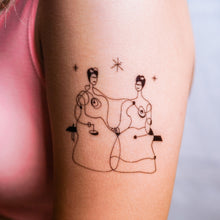 Load image into Gallery viewer, Surrealism Abstract Magic Surreal Fridas Tattoos Sticker in Joan Miro Style by LAZY DUO. Realistic, long lasting and non-toxic temporary tattoo HK 香港原創紋身貼紙品牌 安全無毒 防水防敏 持久像真 抽象藝術-馴鹿刺青紋身貼紙香港 Magic Surreal Abstract The Two Frida Kahlo Fine Art LAZY DUO TATTOO HK
