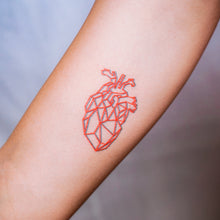 Load image into Gallery viewer, Minimalism Geometric Heart Temporary Tattoo Sticker by LAZY DUO HK. Realistic, long lasting and non-toxic 香港原創紋身貼紙品牌 安全無毒 防水防敏 持久像真 立體幾何心臟刺青紋身貼紙香港 Red Geometric Heart | LAZY DUO TATTOO HK