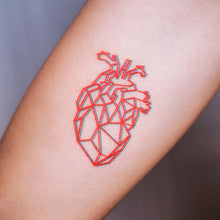 Load image into Gallery viewer, Minimalism Geometric Heart Temporary Tattoo Sticker by LAZY DUO HK. Realistic, long lasting and non-toxic 香港原創紋身貼紙品牌 安全無毒 防水防敏 持久像真 立體幾何心臟刺青紋身貼紙香港 Red Geometric Heart | LAZY DUO TATTOO HK