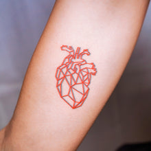 Load image into Gallery viewer, Minimalism Geometric Heart Temporary Tattoo Sticker by LAZY DUO HK. Realistic, long lasting and non-toxic 香港原創紋身貼紙品牌 安全無毒 防水防敏 持久像真 立體幾何心臟刺青紋身貼紙香港 Red Geometric Heart | LAZY DUO TATTOO HK