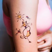 Load image into Gallery viewer, Abstract Cat Tattoos Color Temporary Tattoo Stickers Joan Miro Inspired Magic Surreal Surrealism HK Hong Kong Tattoo Artist LAZY DUO Mane Ink 香港紋身刺青