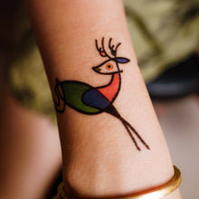 Load image into Gallery viewer, Surrealism Reindeer Tattoo Abstract Magic Surreal Capybara Tattoos Sticker in Joan Miro Style by LAZY DUO. Realistic, long lasting and non-toxic temporary tattoo HK 香港原創紋身貼紙品牌 安全無毒 防水防敏 持久像真 抽象藝術-馴鹿刺青紋身貼紙香港 Magic Surreal Abstract Deer Fine Art LAZY DUO TATTOO HK