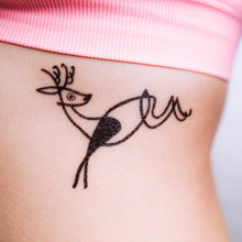 Load image into Gallery viewer, 抽象藝術-馴鹿刺青紋身貼紙香港 Magic Surreal Abstract Deer Fine Art LAZY DUO TATTOO HK Surrealism Reindeer Tattoo Abstract Magic Surreal Capybara Tattoos Sticker in Joan Miro Style by LAZY DUO. Realistic, long lasting and non-toxic temporary tattoo HK 香港原創紋身貼紙品牌 安全無毒 防水防敏 持久像真