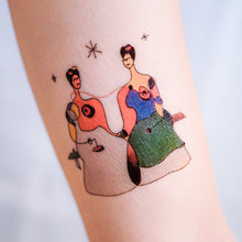 Load image into Gallery viewer, 香港原創紋身貼紙品牌 安全無毒 防水防敏 持久像真 抽象藝術-芙烈達·卡蘿刺青紋身貼紙香港 Frida Smoking a Cigarette Magic Surreal Abstract The Two Frida Kahlo Fine Art LAZY DUO TATTOO HK Surrealism Abstract Magic Surreal Fridas Tattoos Sticker in Joan Miro Style by LAZY DUO. Realistic, long lasting and non-toxic temporary tattoo HK