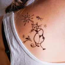 Load image into Gallery viewer, Abstract Cat Tattoos Color Temporary Tattoo Stickers Joan Miro Inspired Magic Surreal Surrealism HK Hong Kong Tattoo Artist LAZY DUO Mane Ink 香港紋身刺青