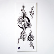 Load image into Gallery viewer, Alchemy Snake & Moon Tattoo - LAZY DUO TATTOO Alchemy Snake Tattoos Moon Tattoos Men Tattoos Blackwork Tattoos Dark Tattoos Tarot Tattoos Realistic tattoo Stickers Long Lasting Temporary Tattoos Skull Crown Tattoo Old School Tattoo American Tattoo HK Hong Kong Rose Tattoo Black Work Temporary Tattoo INK LAZY DUO香港刺青紋身貼紙訂做印刷活動 紋身師 美式粗黑曼陀羅圓迷宮 自由 神秘 塔羅 玫瑰 王冠