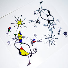 Load image into Gallery viewer, Abstract Cat Tattoos Color Temporary Tattoo Stickers Joan Miro Inspired Magic Surreal Surrealism HK Hong Kong Tattoo Artist LAZY DUO Mane Ink 香港紋身刺青