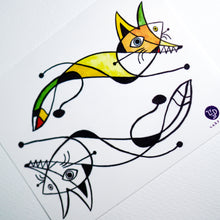 Load image into Gallery viewer, Surrealism Abstract Magic Surreal Capybara Tattoos Sticker in Joan Miro Style by LAZY DUO. Realistic, long lasting and non-toxic temporary tattoo HK 香港原創紋身貼紙品牌 安全無毒 防水防敏 持久像真 抽象藝術 狐狸刺青紋身貼紙香港 Magic Surreal Abstract Fox Fine Art LAZY DUO TATTOO SHOP HK