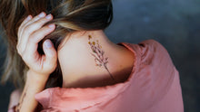 Load image into Gallery viewer, Delicate Floral Tattoo Watercolor Flower Tattoo LAZY DUOTemporary Tattoo Little Tattoo Small Tattoo 迷你水彩花刺青紋身 Rose Tattoo Sticker Fineline HK Hong Kong 刺青紋身貼紙 香港刺青圖案 印刷訂做客製 Custom Temporary Tattoo artist HK tattoo shop Hong Kong 迷你刺青 韓式刺青紋身 small tattoo design Minimal Tattoo little tattoo idea sketchy tattoo floral tattoo ankle wrist tattoo back tattoo Taiwan