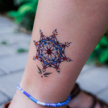 Load image into Gallery viewer, Stained Glass Blue Flower Tattoo|LAZY DUO TEMPORARY TATTOO STICKER SHOP HK Alchemist Design Store HK HONG KONG 紋身貼紙 香港紋身認領圖 文青 美式花紋身tattoohk hongkongtattoo 小圖刺青 fine-line tattoo 簡約刺青 minitattoo linetattoo tattooartist 香港刺青 MANE INK