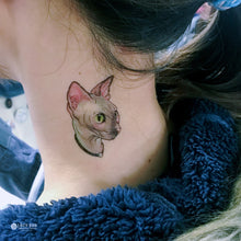 Load image into Gallery viewer, Watercolor Sphynx Cat Tattoos - LAZY DUO TATTOO