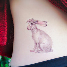 Load image into Gallery viewer, Watercolor Bunny with Flower Band Tattoos - LAZY DUO TATTOO
