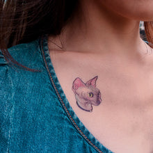 Load image into Gallery viewer, Watercolor Sphynx Cat Tattoos - LAZY DUO TATTOO