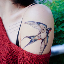Load image into Gallery viewer, Swallow Tattoo, Bird tattoo, Realistic Color Temporary tattoo Sticker, Fun Animal tattoo, Fake Tattoo, Swallow pair tattoo, bohemian Tattoo 燕子刺青 LAZY DUO Temporary Tattoo Sticker - Swallow Tattoo Hong Kong Mane Ink 香港紋身貼紙 女紋身師 燕子刺青 LAZY DUO Temporary Tattoo Sticker - Swallow Tattoo Hong Kong Mane Ink 香港紋身貼紙 女紋身師 Delicate Watercolor Swallow Tattoos - LAZY DUO TATTOO 燕子刺青 LAZY DUO Temporary Tattoo Sticker - Swallow Tattoo Hong Kong Mane Ink 香港紋身貼紙 女紋身師 Delicate Watercolor Swallow Tattoos - LAZY DUO TATTOO