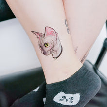 Load image into Gallery viewer, Watercolor Sphynx Cat Tattoos - LAZY DUO TATTOO