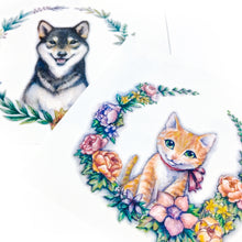 Load image into Gallery viewer, Watercolor Floral Kitten and Shiba Tattoo - LAZY DUO TATTOO