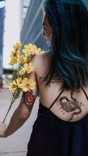 Load image into Gallery viewer, Alchemy Snake & Moon Tattoo - LAZY DUO TATTOO Alchemy Snake Tattoos Moon Tattoos Men Tattoos Blackwork Tattoos Dark Tattoos Tarot Tattoos Realistic tattoo Stickers Long Lasting Temporary Tattoos Skull Crown Tattoo Old School Tattoo American Tattoo HK Hong Kong Rose Tattoo Black Work Temporary Tattoo INK LAZY DUO香港刺青紋身貼紙訂做印刷活動 紋身師 美式粗黑曼陀羅圓迷宮 自由 神秘 塔羅 玫瑰 王冠